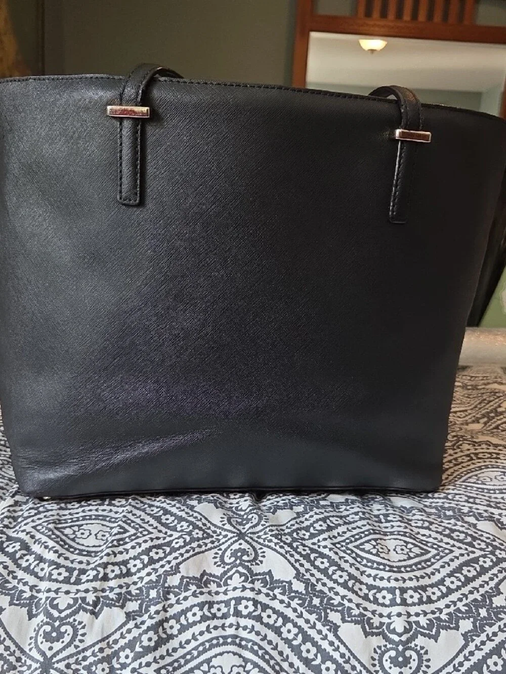 kate spade Black and Cream Center-Stripe Leather Tote